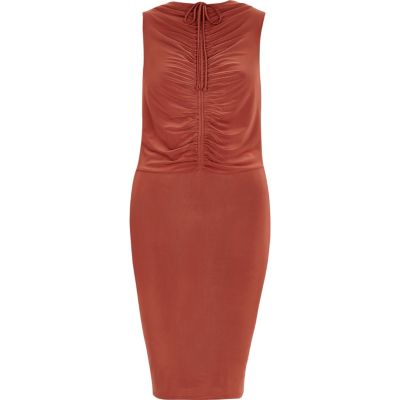 Copper ruched front bodycon dress